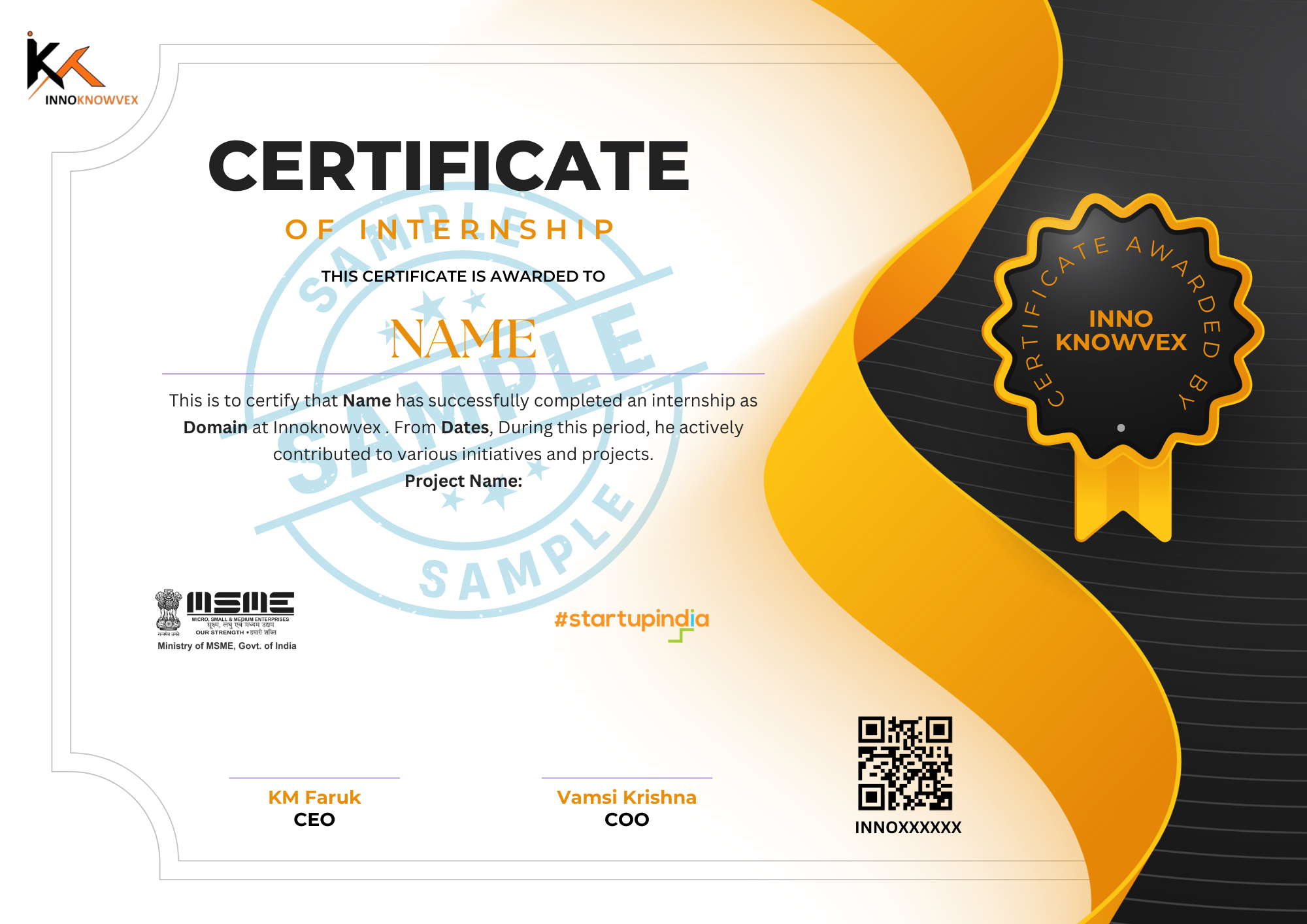Sample Internship Certificate